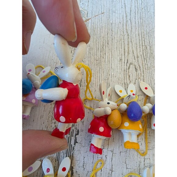 Vintage wooden Easter egg rabbit ornament bunny tree spring Xmas decor - Picture 4 of 5